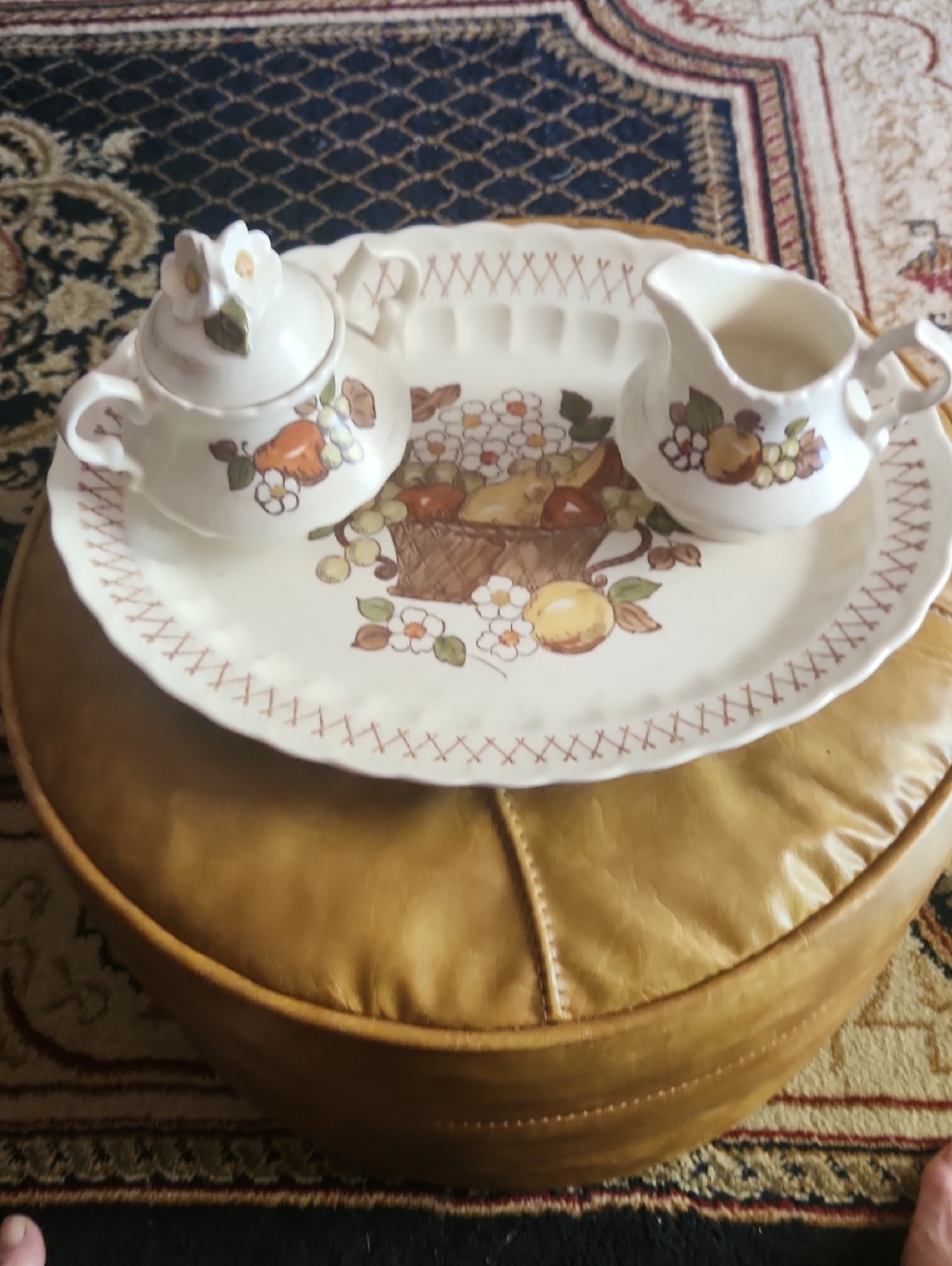 Cream Floral Fruit Basket Creamer and Sugar Set with Tray - Cream - Picture 1 of 6